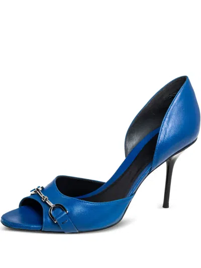 Pre-owned Gucci 95mm Horsebit Pumps In Blue