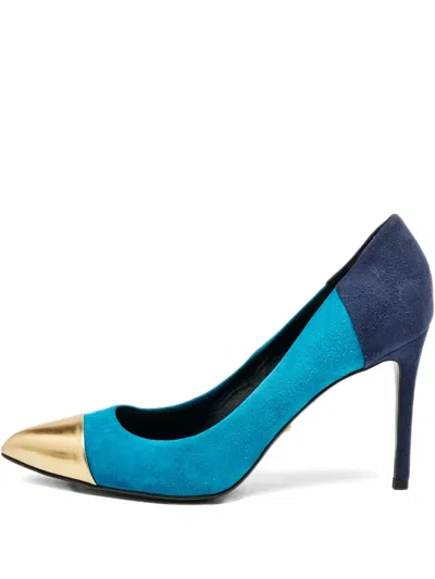 Pre-owned Gucci 95mm Suede Panelled Pumps In Blue