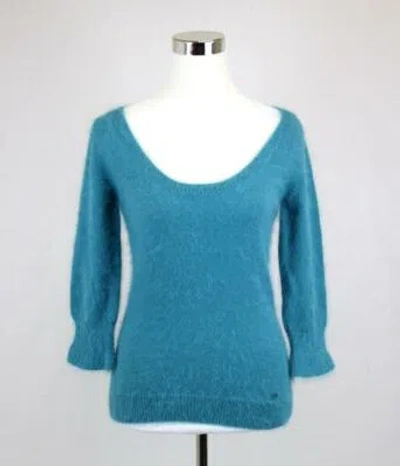 Pre-owned Gucci $995 Authentic  Angora Sweater Top W/gg Logo, Blue, 325217 3675