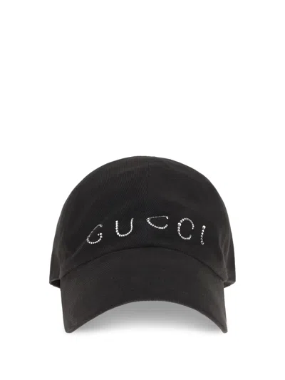 Gucci A005hy3hbnr Rhinestone Logo Baseball Cap In Black