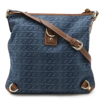 Pre-owned Gucci Abbey Blue Brown Denim Leather Shoulder Bag ()