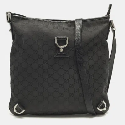 Pre-owned Gucci Abbey D-ring Black Gg Fabric And Leather Messenger Bag