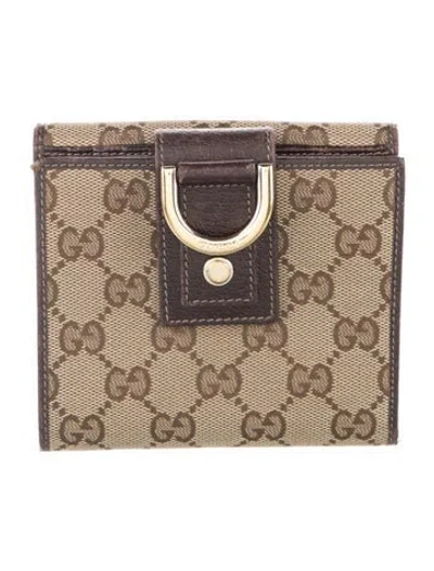Pre-owned Gucci Abbey D-ring Compact Wallet Gg Canvas Wallet In Brown