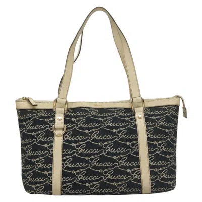 Pre-owned Gucci Abbey Navy Canvas, Leather Tote Bag () In Blue