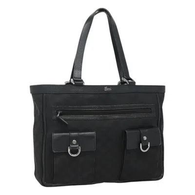 Pre-owned Gucci Abbey Pocket Tote Gg Canvas Black Canvas Tote Bag Bag ()