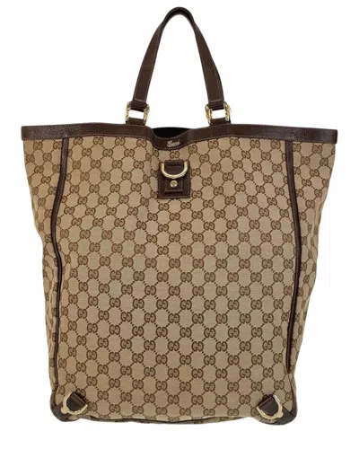 Gucci Abby Gg Canvas Leather Tote Bag (authentic Pre-loved) In Brown