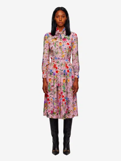 Gucci Abito Chemisier Midi Stampa Flora In Multi