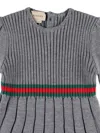 Gucci Grey Wool Dress With Web Ribbon In Gray