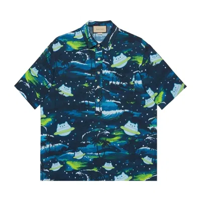 Pre-owned Gucci Abstract Print Short-sleeve Shirt 'blue' | Men's Size 48