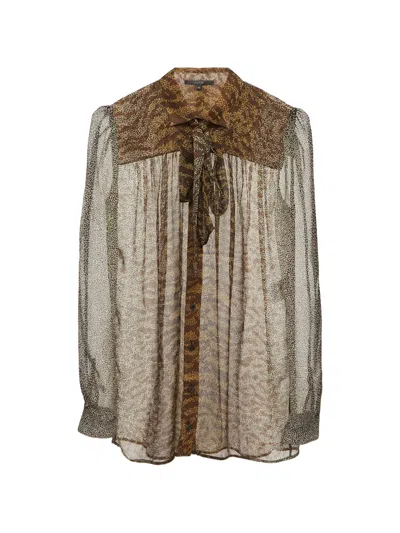 Pre-owned Gucci Abstract-print Pussy-bow Blouse In Brown