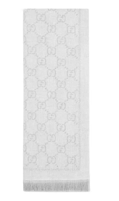 Gucci Gg Wool Scarf In Light Grey
