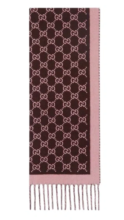 Gucci Embroidered Wool Scarf In Brown