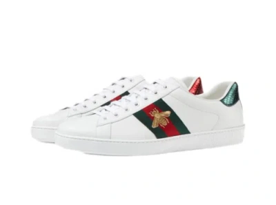 Pre-owned Gucci Ace Bee Embroidery Fashion Board Shoes Men's Size White Green Sneaker