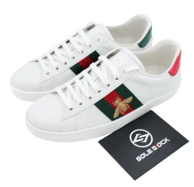Pre-owned Gucci Ace Bee Embroidery Fashion Board Shoes Womens Size White Green Sneaker