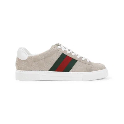 GUCCI GUCCI ACE BEIGE LEATHER SNEAKERS