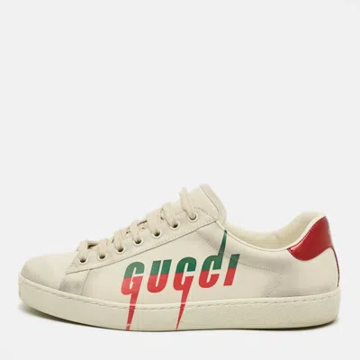 Pre-owned Gucci Ace Blade Size 40.5 White Leather Lace Up Sneakers