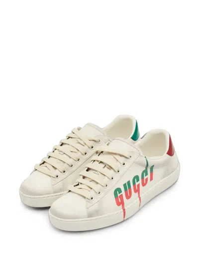 Pre-owned Gucci Ace Blade-print Sneakers In Neutrals