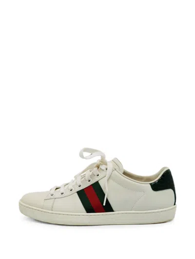 Pre-owned Gucci Ace Croc-embossed Leather Sneakers In White