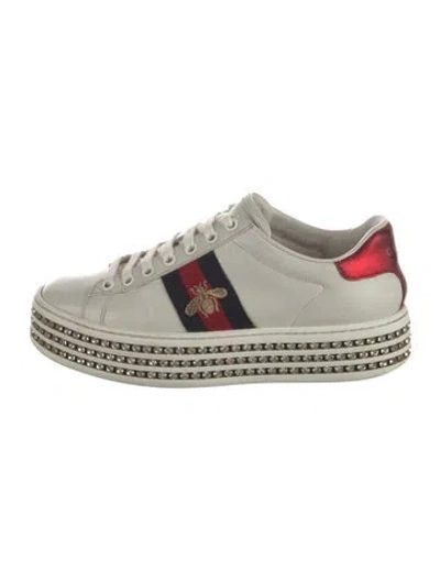 Pre-owned Gucci Ace Crystal Bee Platform Sneakers Sneakers In White