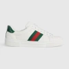 Gucci Women White Leather Ace Sneakers With Web Detail In Multi