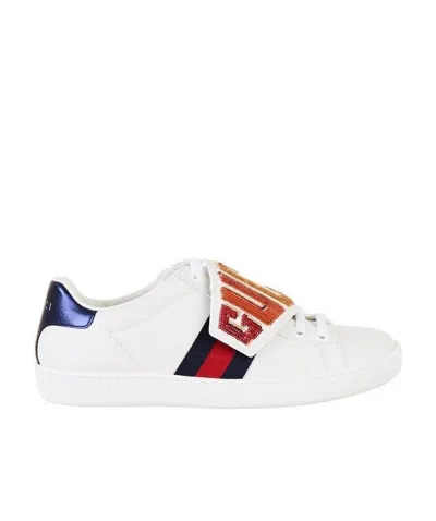 Gucci Ace Detachable Bead Logo Kraft Shoes In White