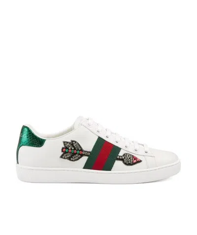 Gucci Ace Diamond-encrusted Leisure Sports Shoes In White
