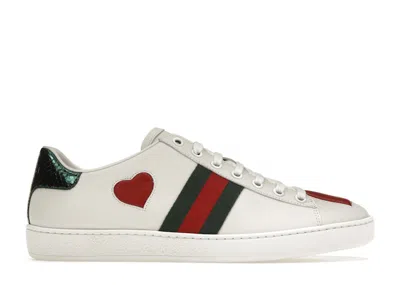 Pre-owned Gucci Ace Embroidered Hearts (women's) Sneakers In White