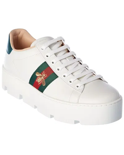 Gucci Ace Embroidered Leather Platform Sneaker In White