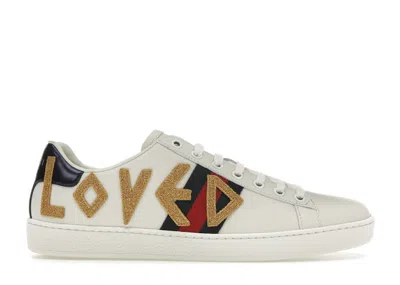 Pre-owned Gucci Ace Embroidered Love (women's) Sneakers In White