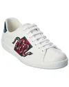 Gucci Ace Embroidered Snake Leather Sneaker In White