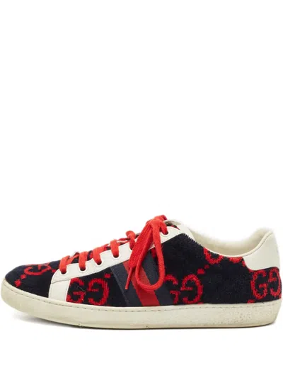 Pre-owned Gucci Ace Fabric Leather Trainers In Blue