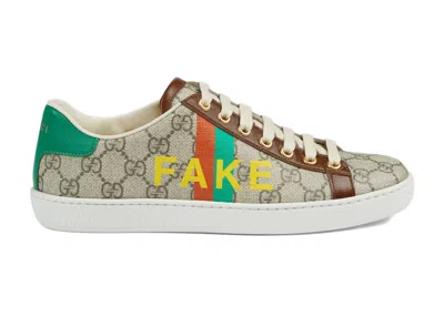 Pre-owned Gucci Ace Fake/not (women's) Sneakers In Beige/brown