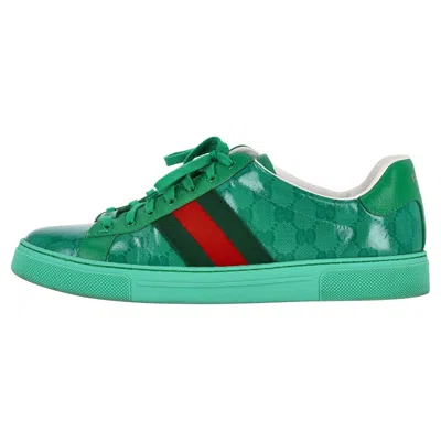 Pre-owned Gucci Ace Gg Crystal Canvas Sneakers In Blue