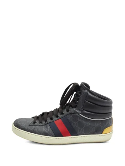 Pre-owned Gucci Ace Gg High-top Sneakers In Black