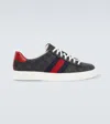 Gucci Gg Supreme Fabric Sneakers With Lateral Web Band In Black Red