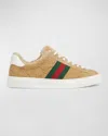 GUCCI ACE GG SUEDE SHEARLING LOW-TOP SNEAKERS