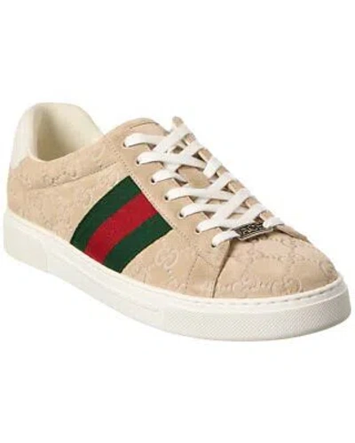 Pre-owned Gucci Ace Gg Suede Sneaker Men's Beige 8