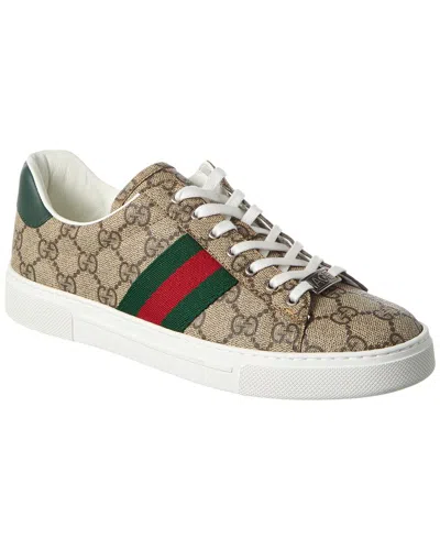 Gucci Ace Gg Supreme Canvas & Leather Sneaker In Brown