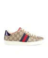 Gucci Ace Gg Supreme Metallic Watersnake-trimmed Logo-print Coated-canvas Sneakers In Nude