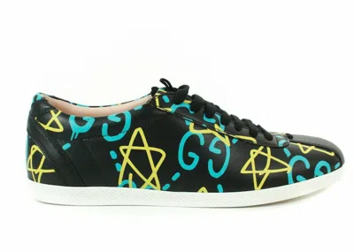Pre-owned Gucci Ace Graffiti Ghost Stars (women's) Sneakers In Black/blue/yellow In Multi
