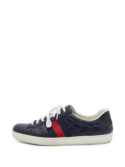 Pre-owned Gucci Ace Ssima Low-top Sneakers In 蓝色
