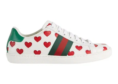 Pre-owned Gucci Ace Hearts (women's) Sneakers In White/red/green In Multi