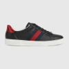 Gucci Ace Leather Sneakers With Lateral Web Band In Black