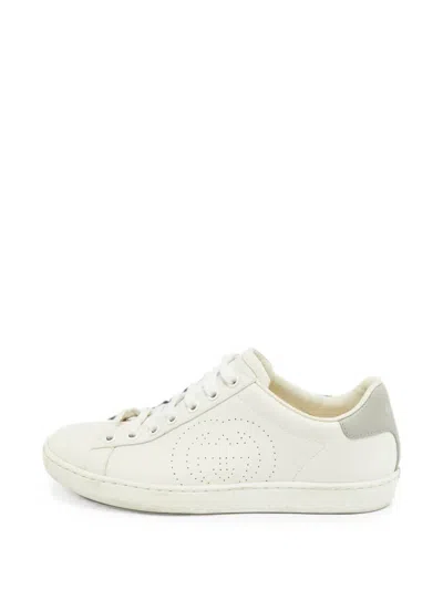Pre-owned Gucci Ace Interlocking G Leather Sneakers In Neutral