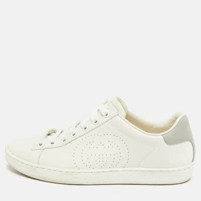 Pre-owned Gucci Ace Interlocking G Size 36 White/light Grey Leather Low Top Sneakers