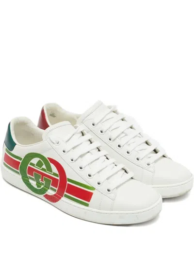 Pre-owned Gucci Ace Leather Interlocking-g Sneakers In White