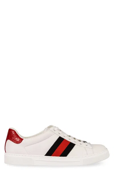 Gucci Ace Leather Sneakers In White