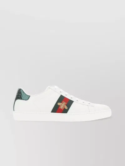 Gucci Ace Leather Low-top Sneakers With Textured Heel In White