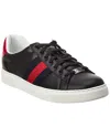 Gucci Ace Leather Sneakers With Lateral Web Band In Black