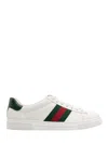 Gucci Leather Ace Sneakers Studded Heel Perforated Upper Rubber Sole In Multi